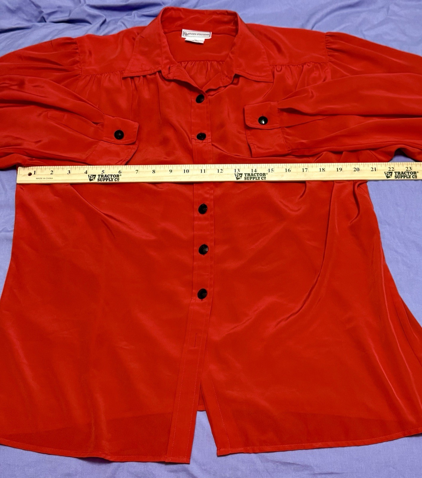 VTG Evan Picone Hong Kong Satin Cherry Red Blouse 14 Office Siren Quiet Luxury