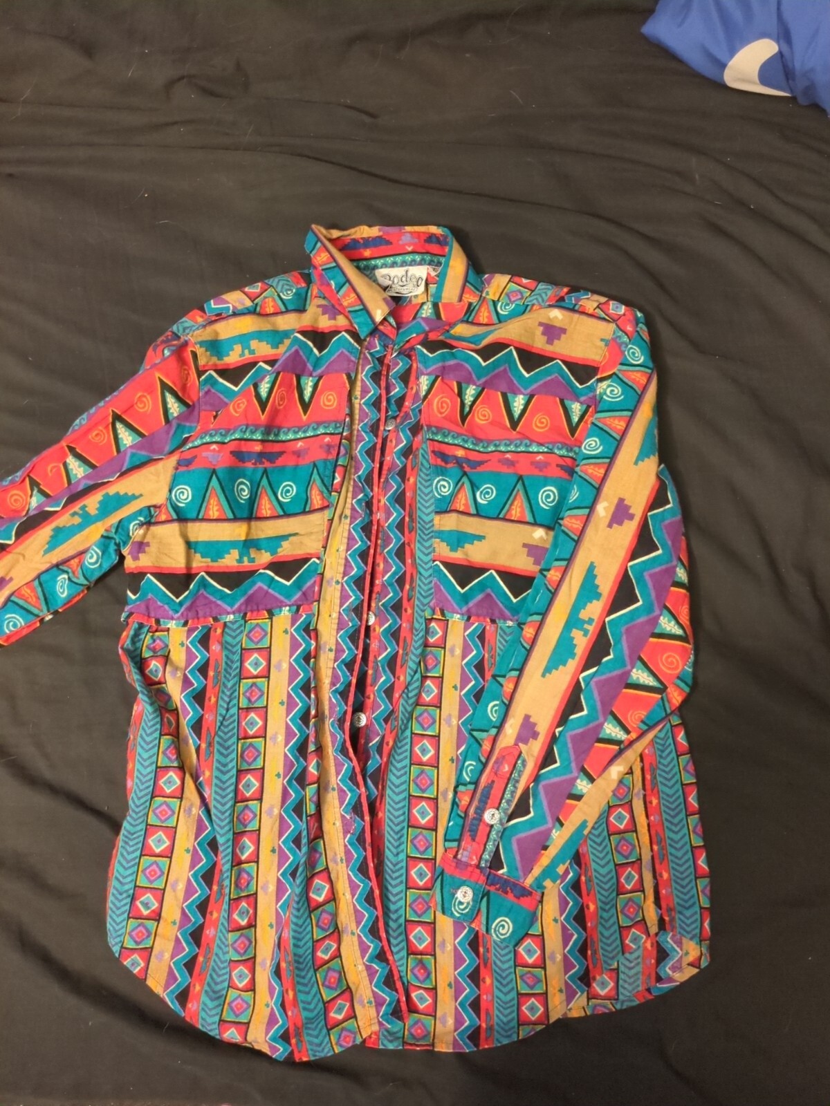 Vintage 80s RODEO Western Wear Womens L Southwestern Aztec Yoke Cotton Shirt