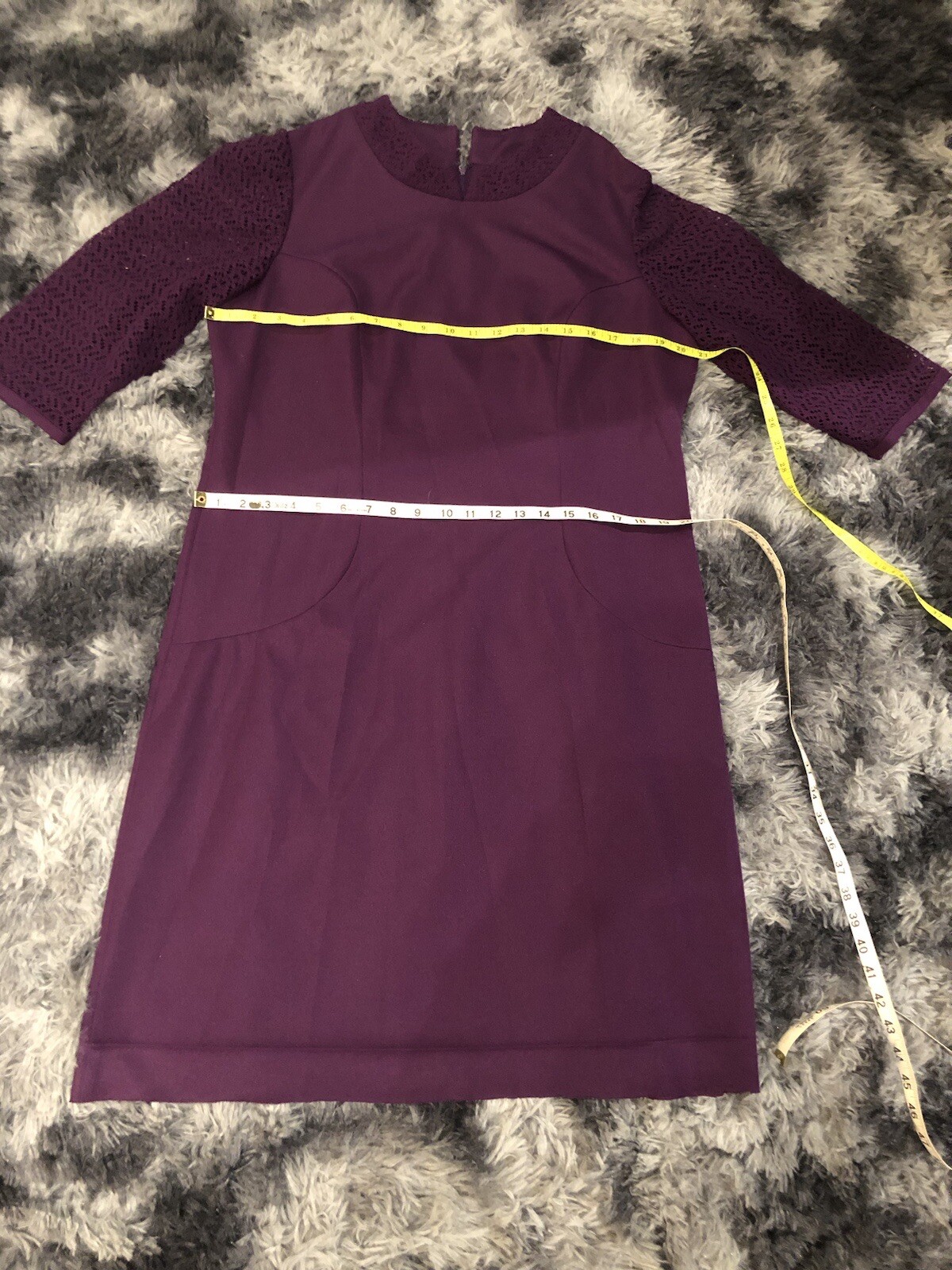 VTG 60s Mynete Polyester Eggplant Purple Mod GoGo Lace Sleeves Mini Dress ~L/XL