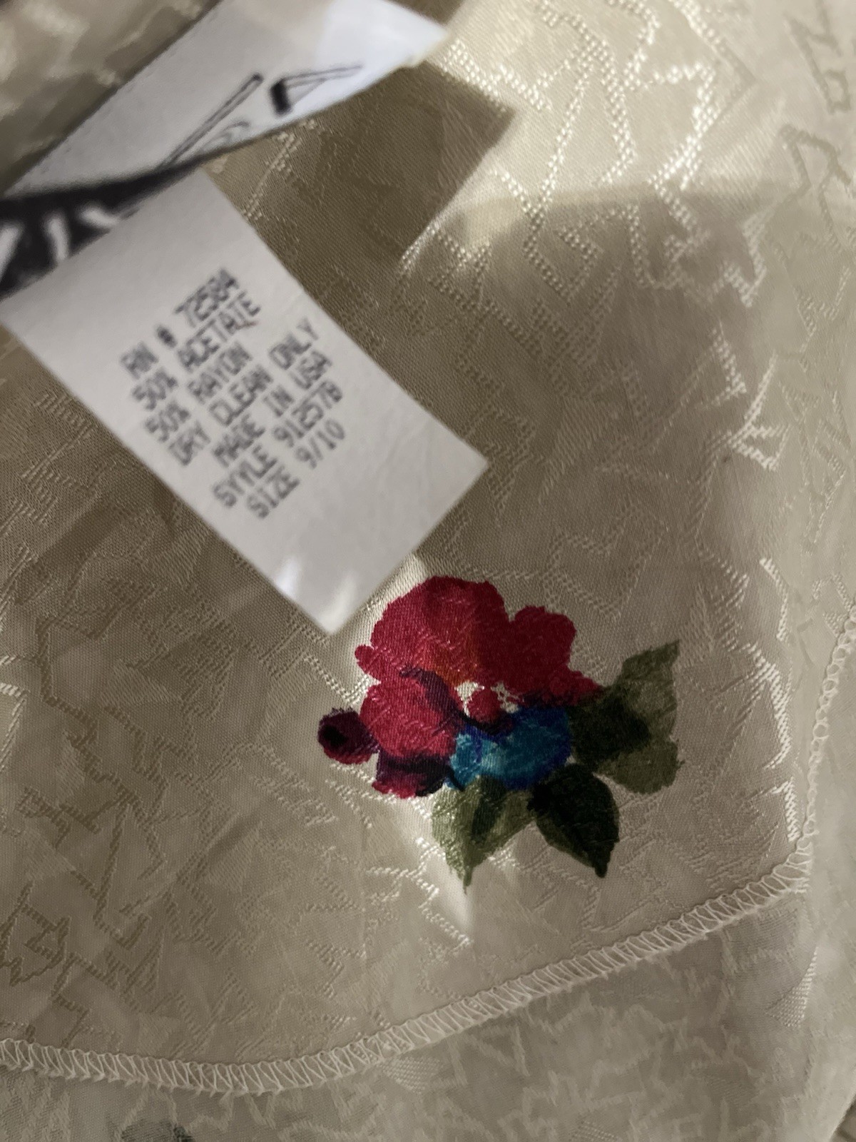 Antara Vintage Made in USA 80s Floral Peplum Dress Beige Multi-Color 9/10