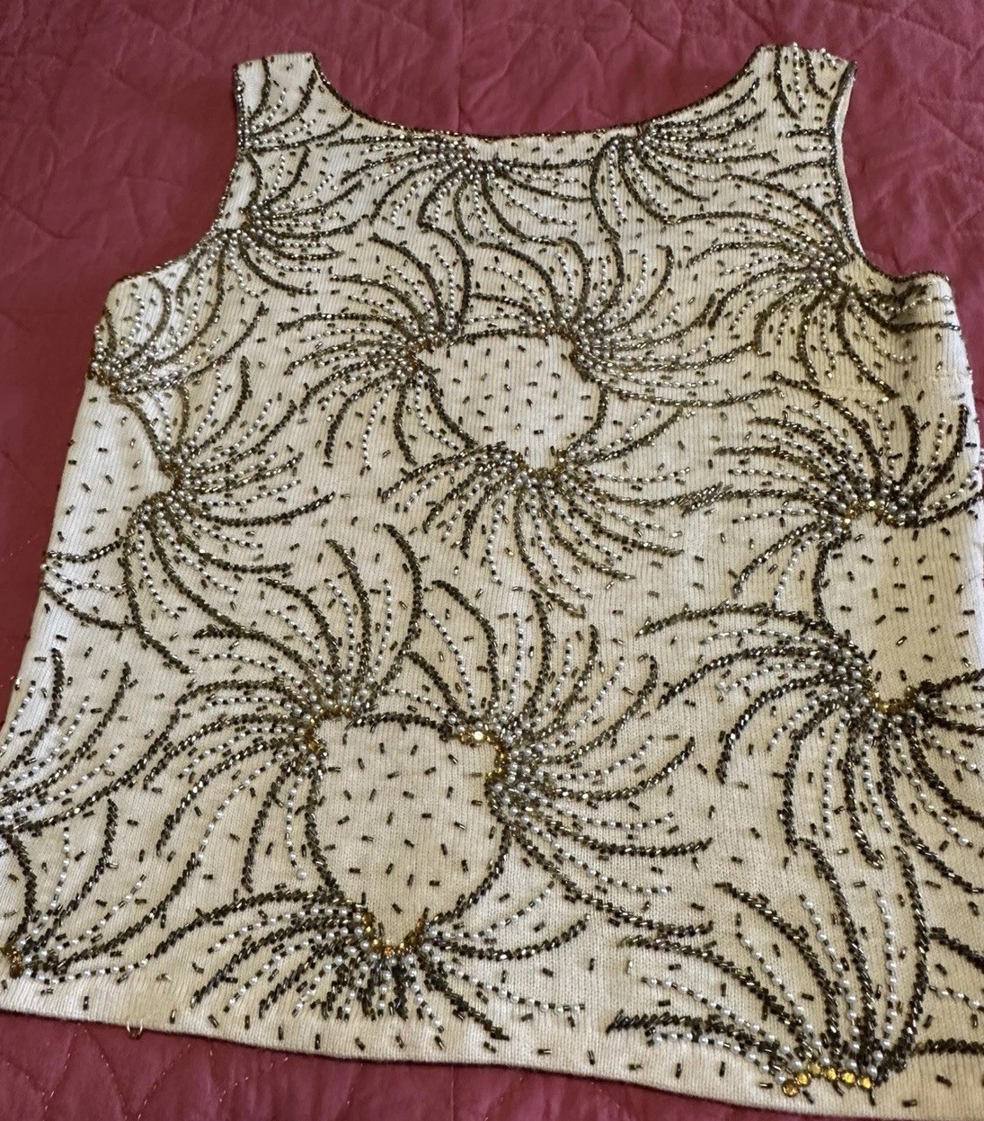 Vintage 60’s Jo-Ro Imports Sz S/M Pure Wool Hand Loomed Sequined Beaded Vest Top