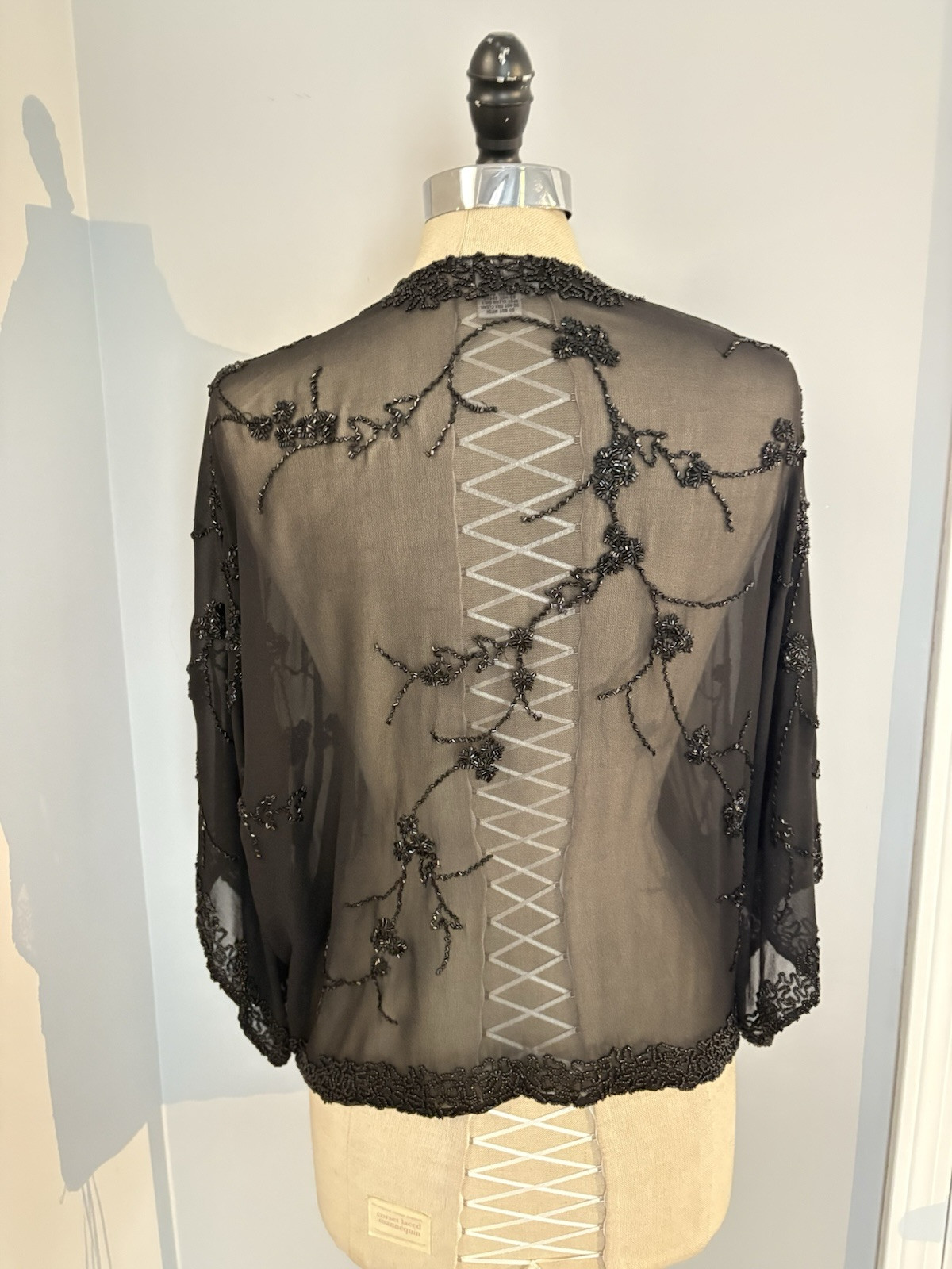 Vintage 80s Beaded Sheer Silk Kimono Top Edwardian Victorian Gothic Boho Flapper