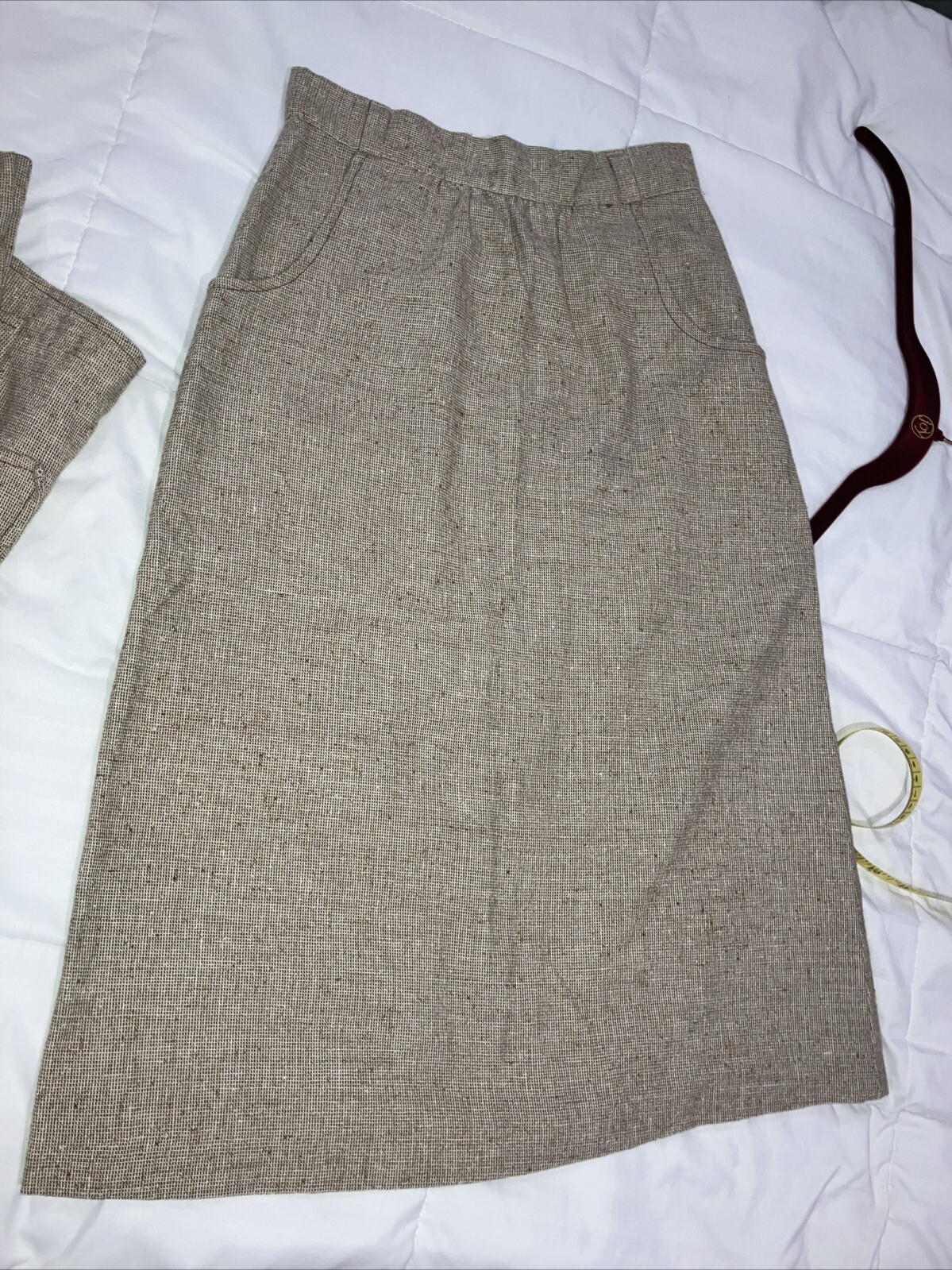Vintage 80s-90s “The Branch” Jacket Skirt Suit Outfit Set Brown Wool? Size XS/S?