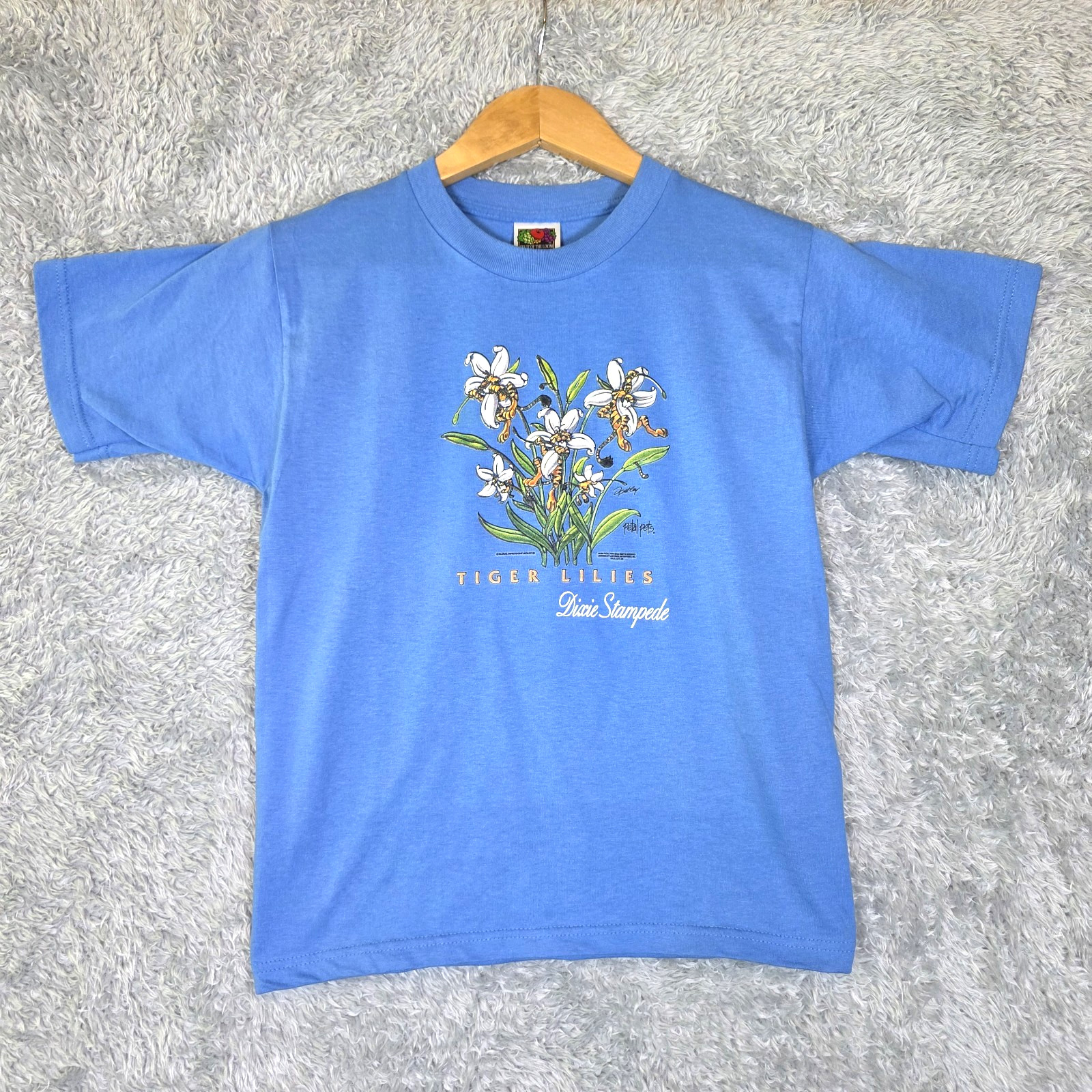Vtg 1998 Dolly Parton Dixie Stampede Tee Petal Pets Tiger Lilies Youth L Blue