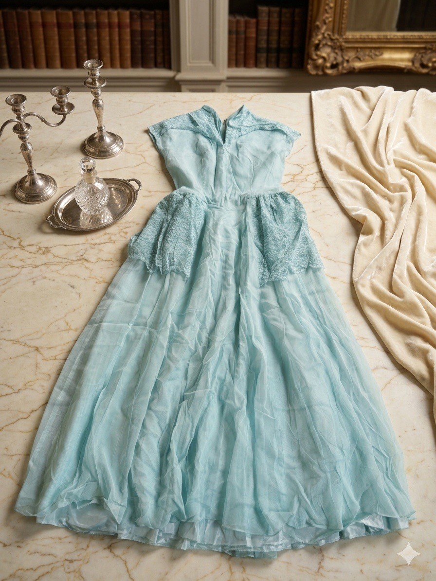 Sylvia Ann Bridal Originals Vintage Blue Sleeveless Full-Length Dress 1950’s