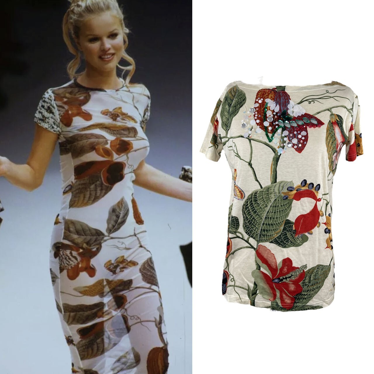 Jean Paul Gaultier Femme S/S1993 Floral Print Beaded Sequined Top