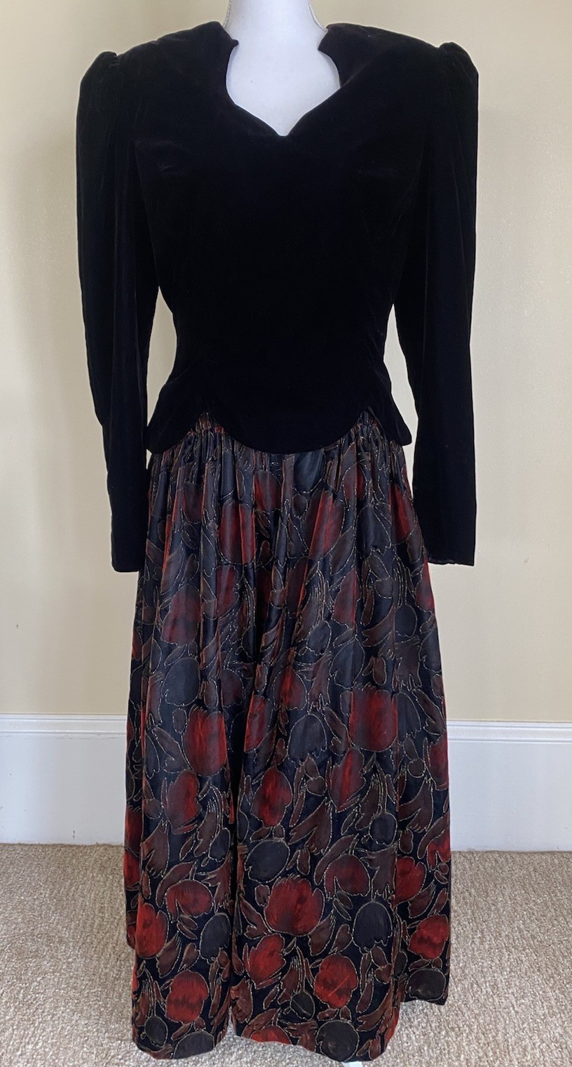 VTG Jessica McClintock 8 (see Measurements) Velvet Dress Black/Red Renaissance