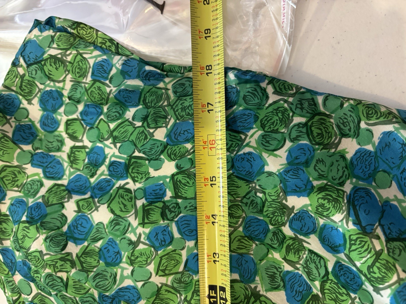 Vtg 60s Wiggle Dress Sheath Green Geomentric Print MCM Retro Garden party M FLAW