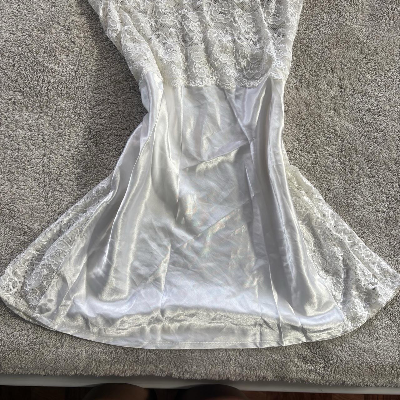 Vintage Frederick’s of Hollywood Lace Satin Slip Dress Size Small White Lace