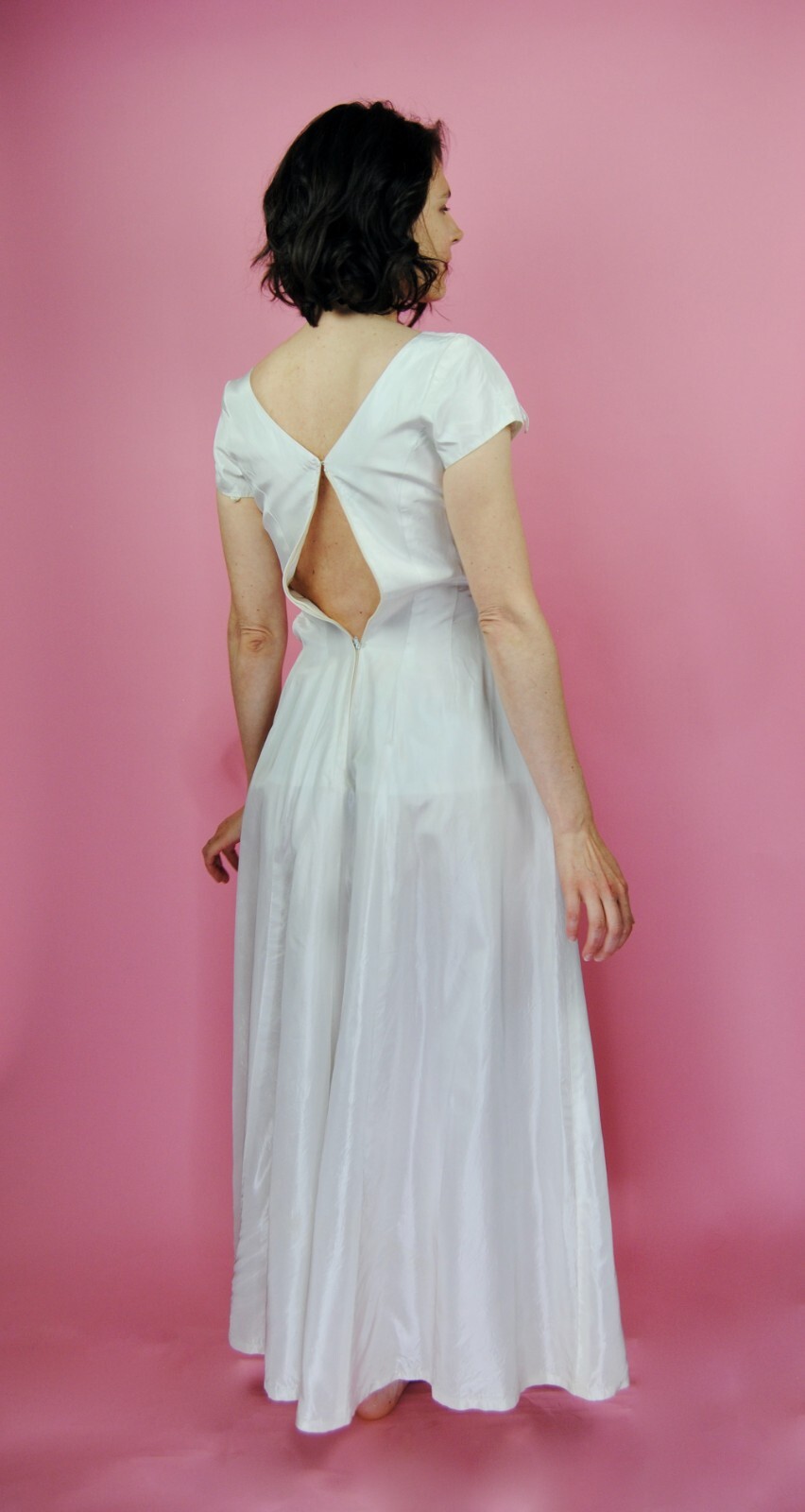 1960s Vintage Emma Domb Ivory Wedding Gown Cotillion Formal Sequin Dress XXS XS