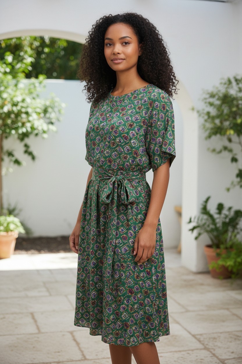 Vintage Ms Chaus Green With Multicolor Repeating Geometric Floral Size 14 NWT