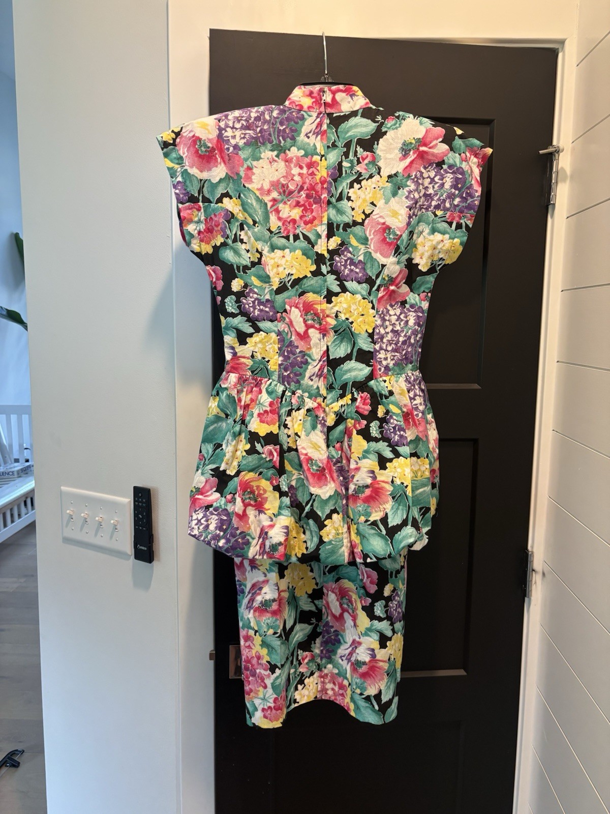 KATIE MFG Vintage 1980s Floral Cotton Drop Waist Midi Dress Tiered Flounce Skirt