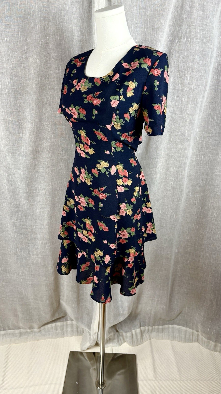 Vintage 90’s Two Tiered Dress Size 10 M L Tie Back Floral Y2K Grunge Whimsigoth