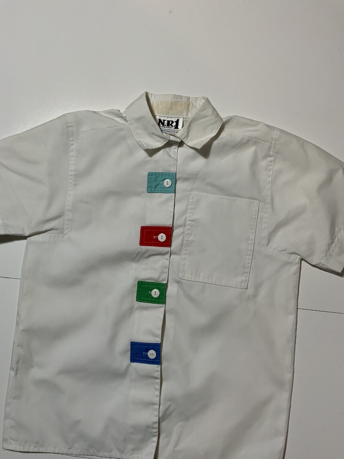 Vintage 70s 80s N.R.1 By Ned Gould Retro White Button Front S/S Shirt Sz. 6