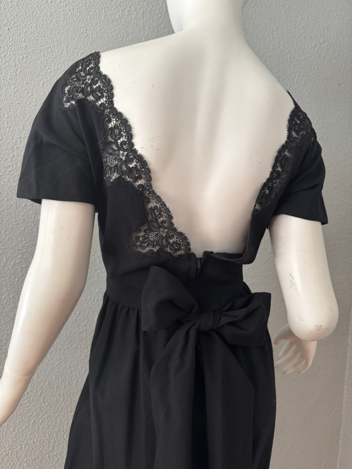 Vintage 60s Black Plunging Bow CHARLES COOPER Cocktail Party Dress M