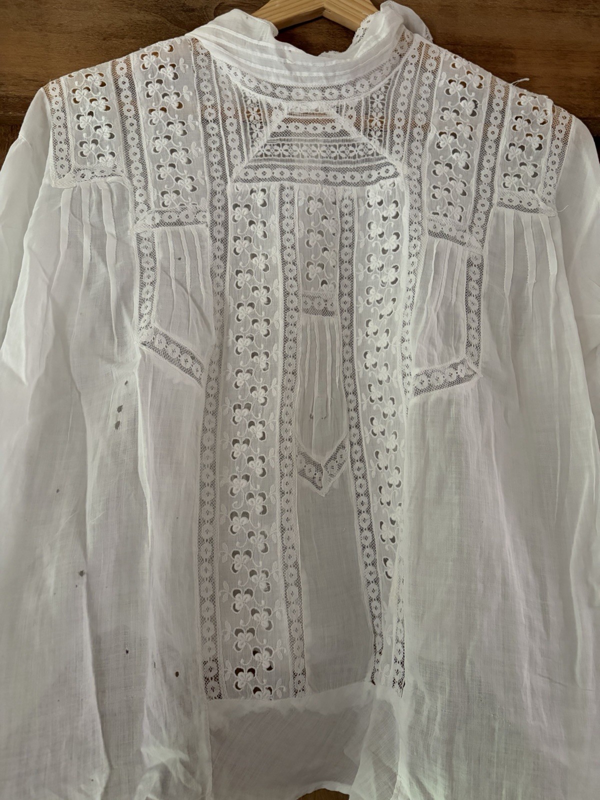 Antique Edwardian White Cotton Lace Blouse Bodice Whitework Pintuck c. 1900s
