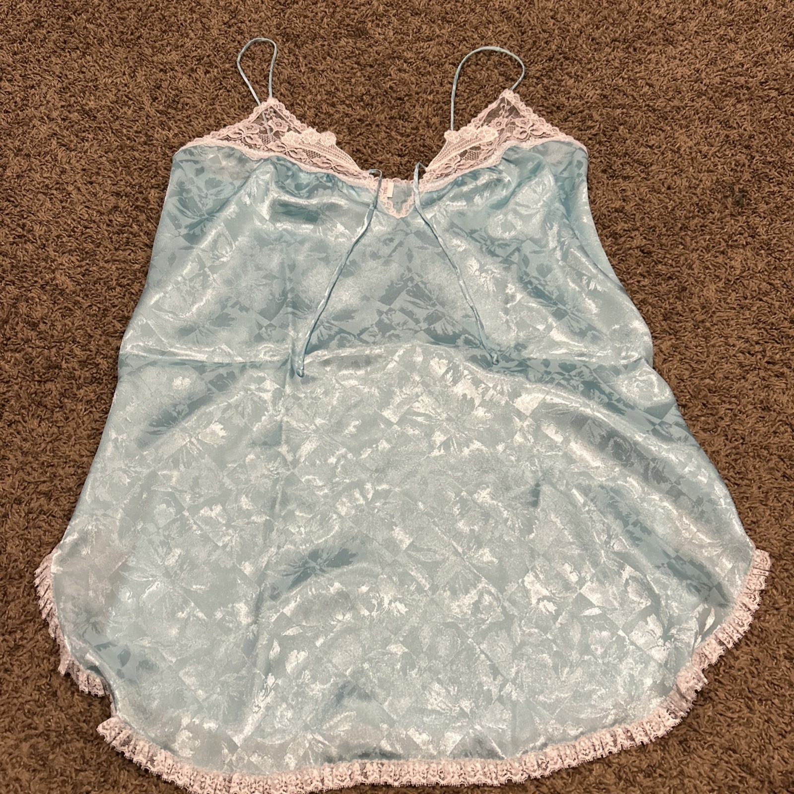 Vintage Vandemere Blue Strappy Nightgown Size S Satin Floral A34