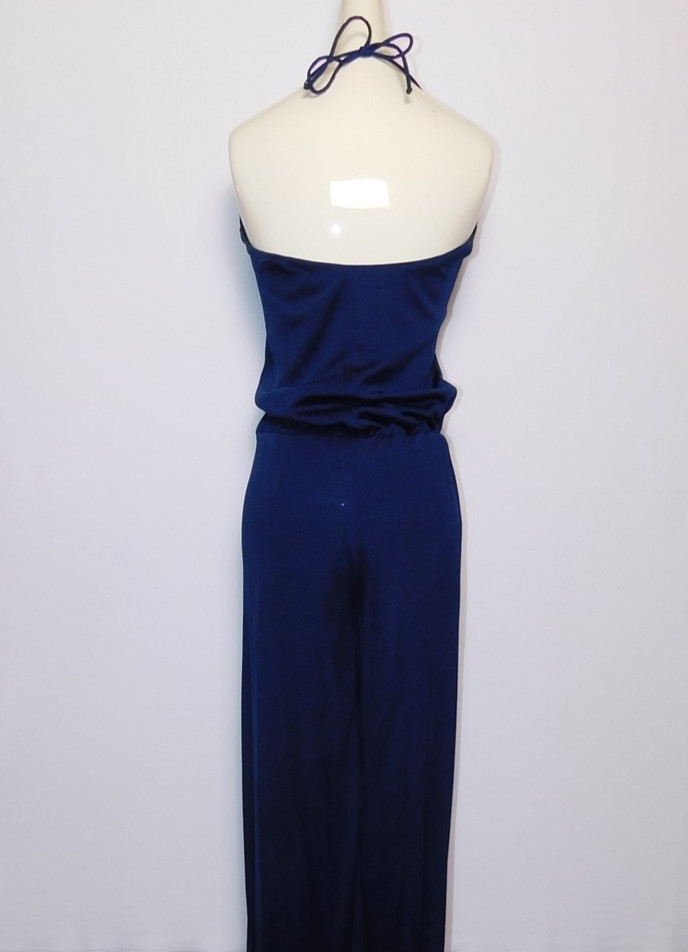 Vintage Women’s Snooty Hooty Navy Blue Wide Leg Evening Party Jumpsuit