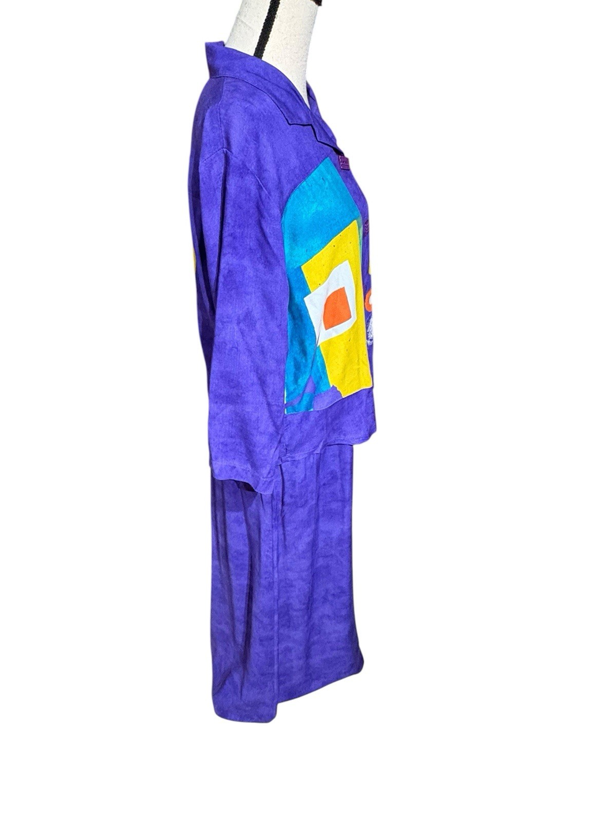 Vintage NINO WONG CA Long Maxi Dress And Shirt Set Purple Art USA Sz M Vacation