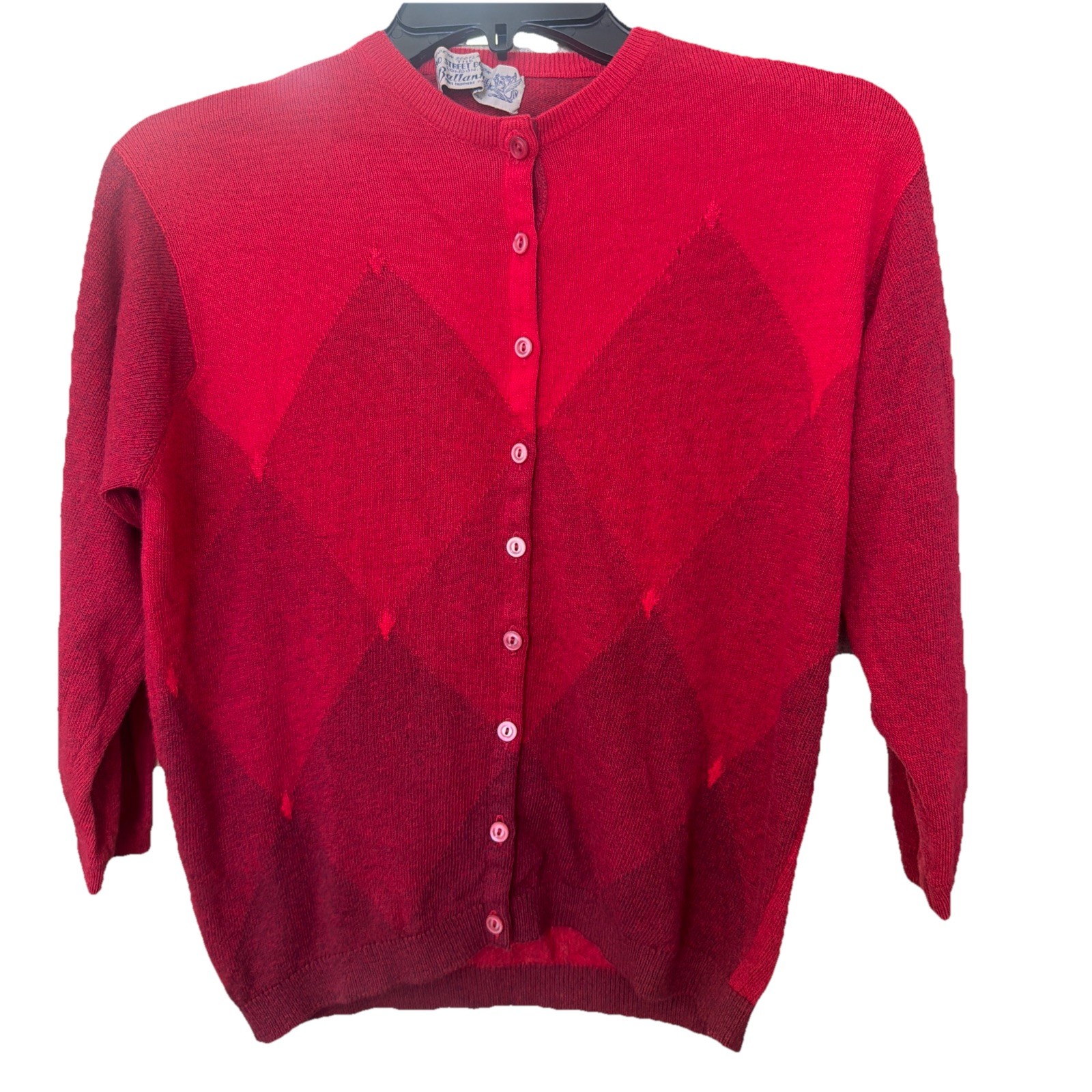 Vintage 1950s Ballantyne Scotland 100% Cashmere Cardigan Sweater Bond Street Red