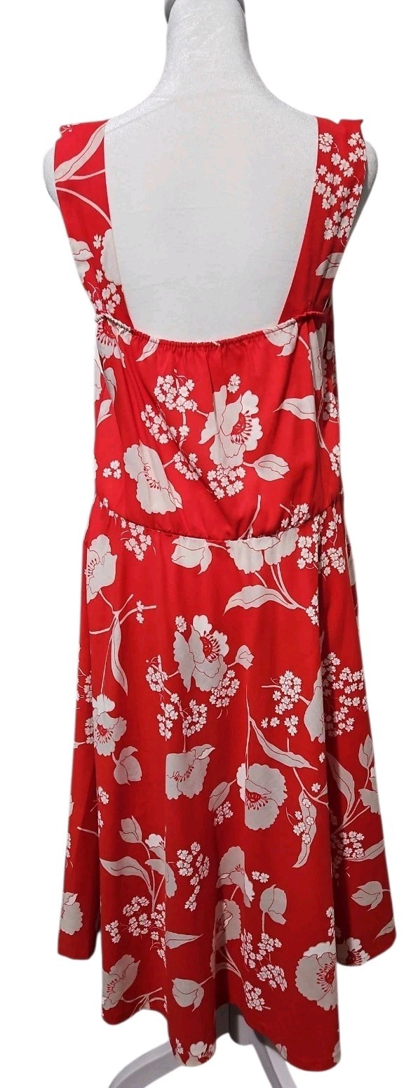 VTG 70s Sears Red Floral Sun Dress Mod A Line Square Neck Midi Sz 10 Union Made
