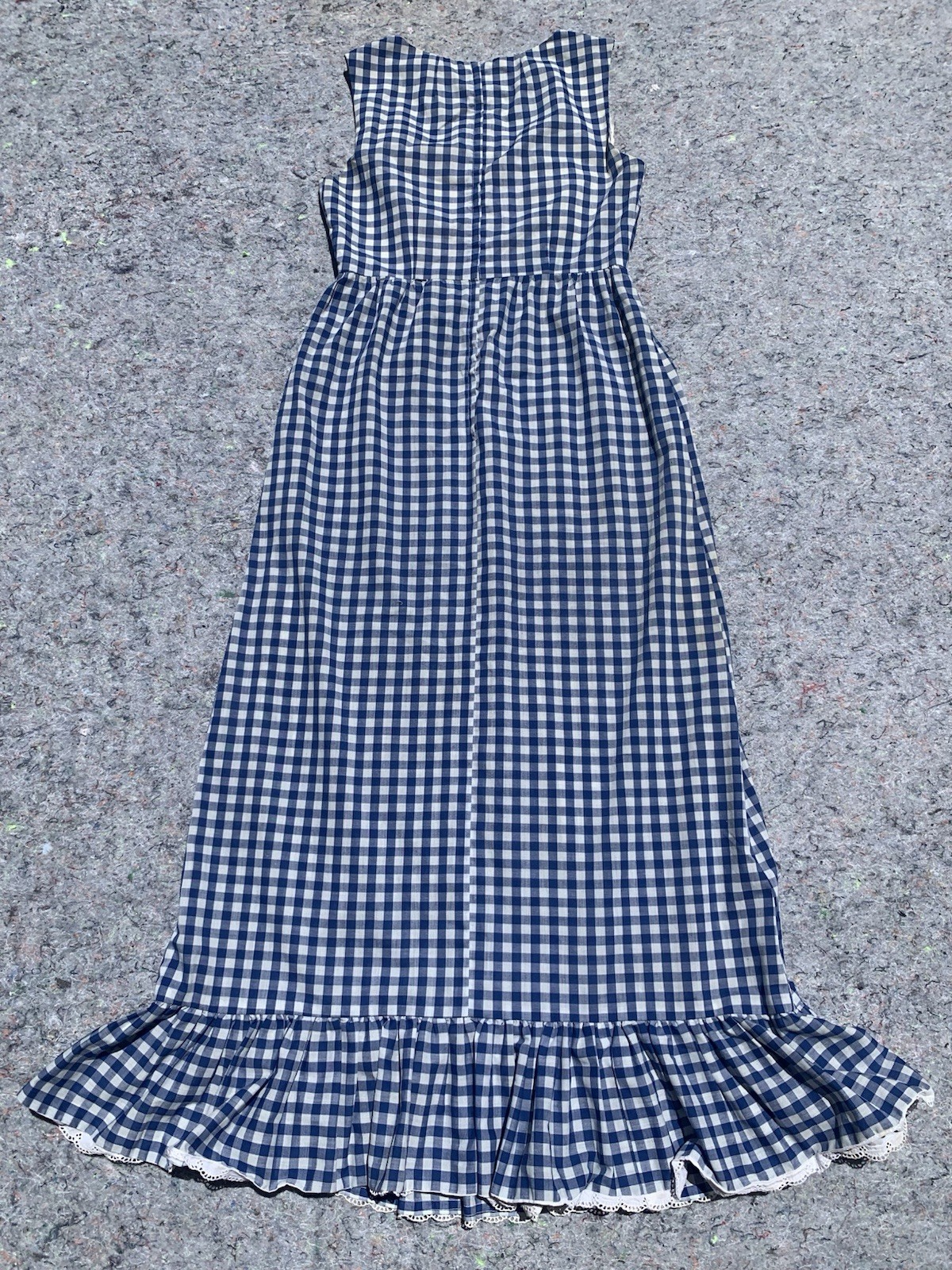 As Is vintage 50s blue gingham cotton sleeveless straight maxi dress cottage