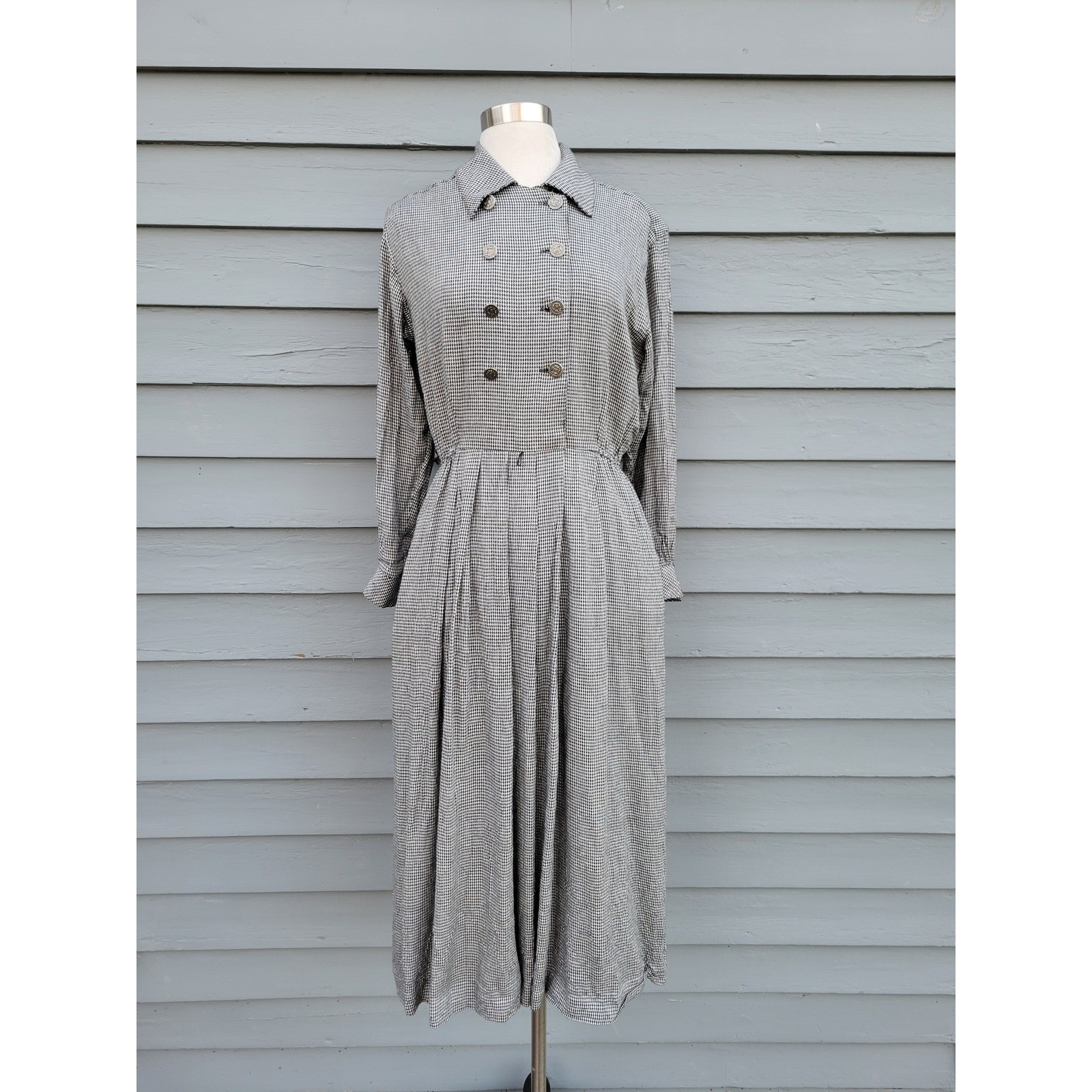 Santa Fe Jim Tremblay Dress Black White Houndstooth Double Breasted Midi Size 8