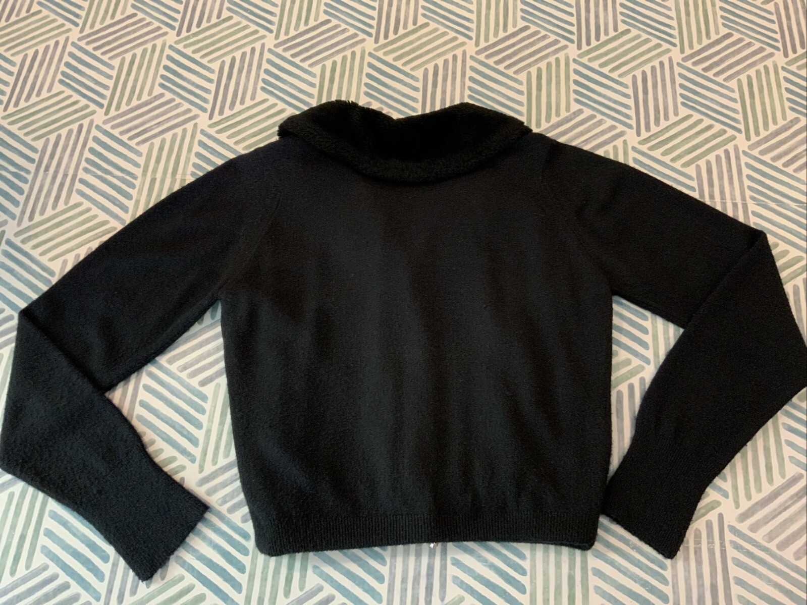 Vintage Storyk 100% Turbo Orlon Black Lined Secretary Sweater Rhinestones Sz XS