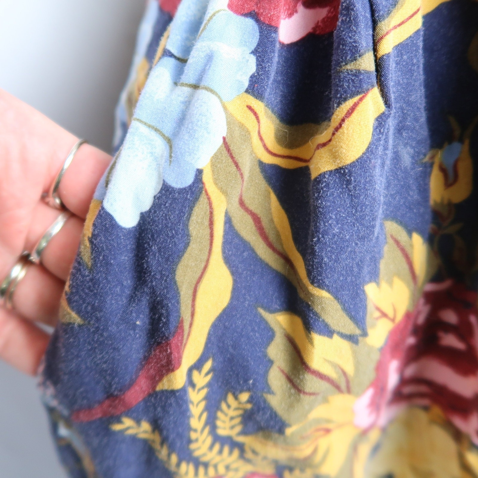 Vintage 90s Bechamel navy blue and pink floral print full midi skirt 6