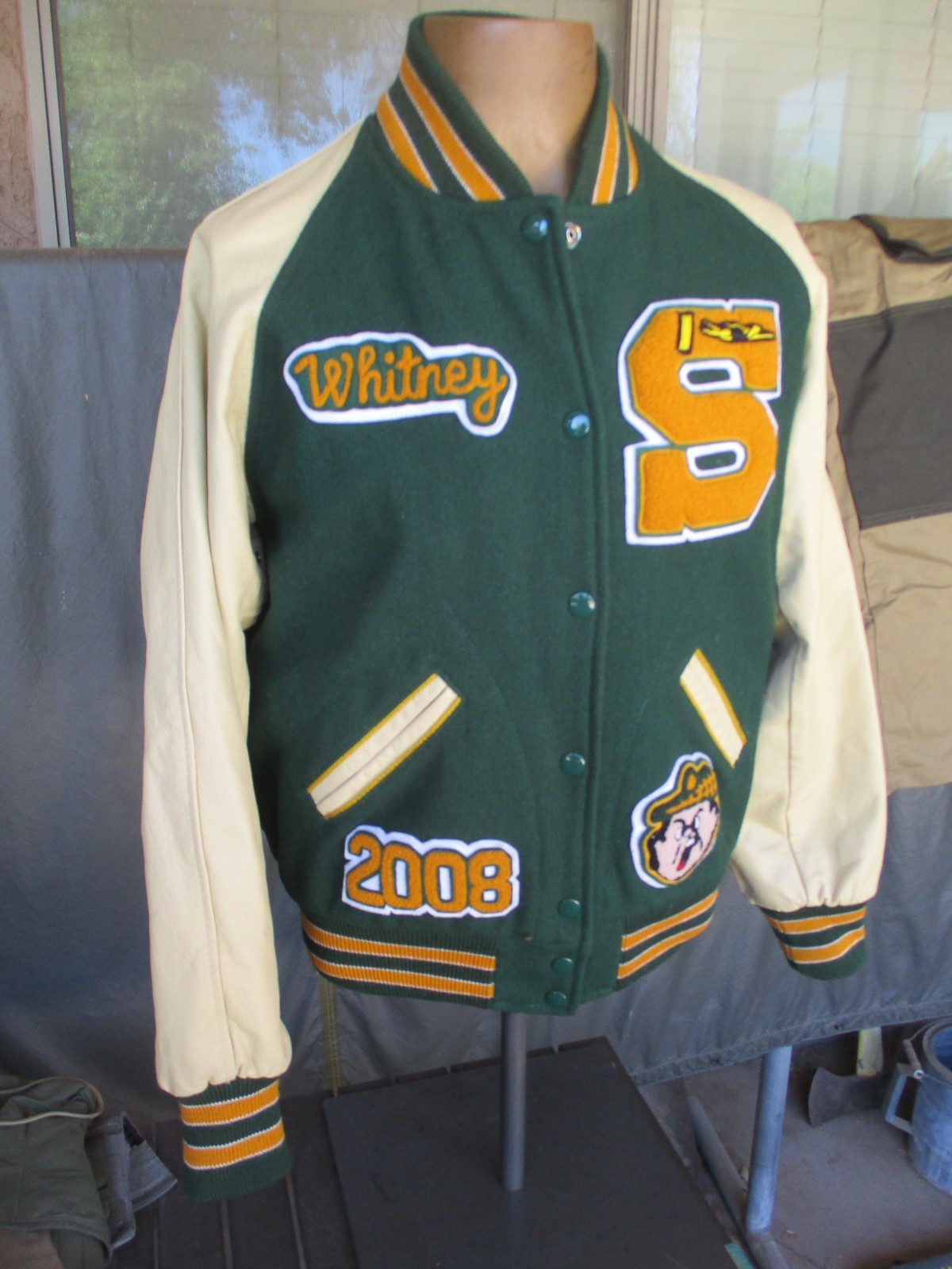 Shorecrest High School Letterman Varsity Jacket, Swimming, Leather Sleeves