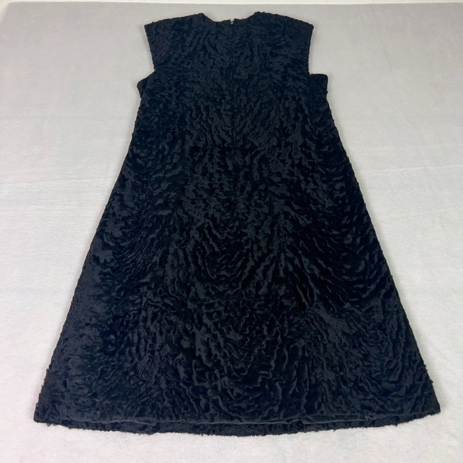 Vintage Black Persian Lamb Midi Trapeze Dress Sleeveless Back Zip 33″ Chest
