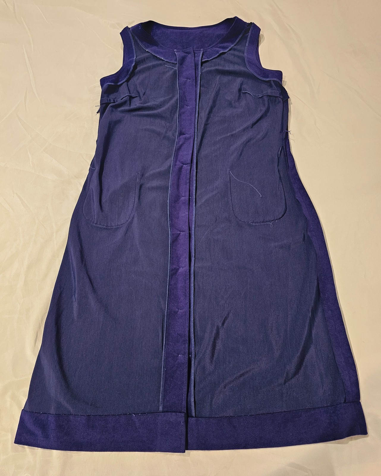 VTG 1970s Jo Hardin Navy Blue Suede A-Line Midi Dress Button Front Pockets Sz 16