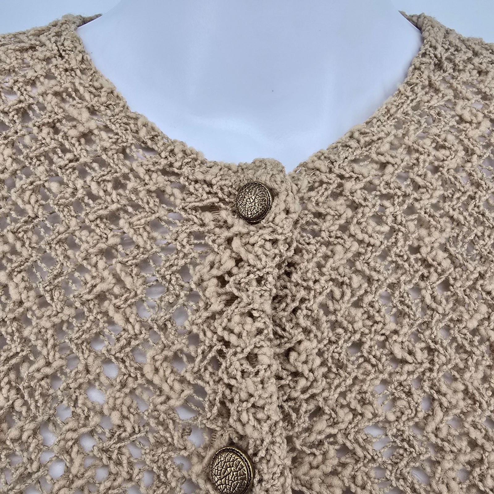 Vintage 1960s Majestic Women’s Boho Open Knit Button-Front Cardigan Sweater (M)