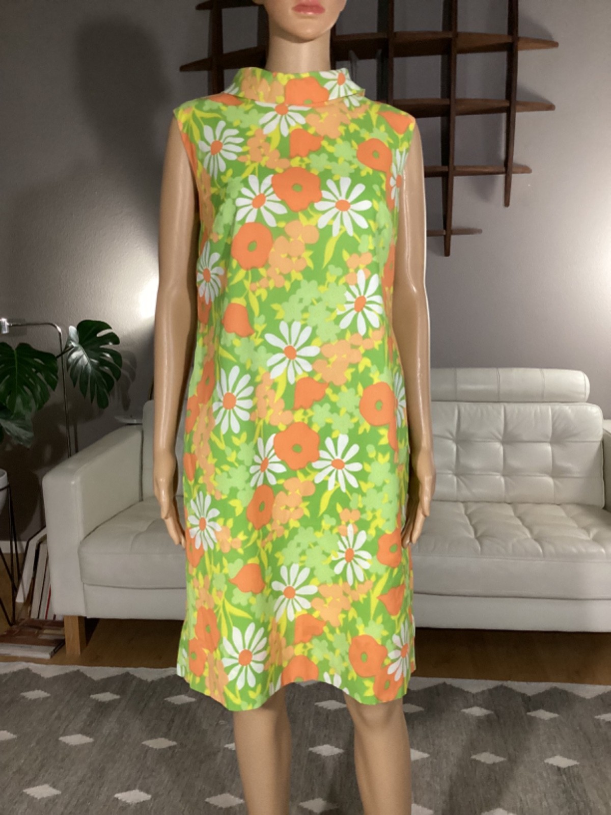 Vintage 60s Mod Hippie Day Glow Floral Flower Power Shift Dress Arnelle Cali