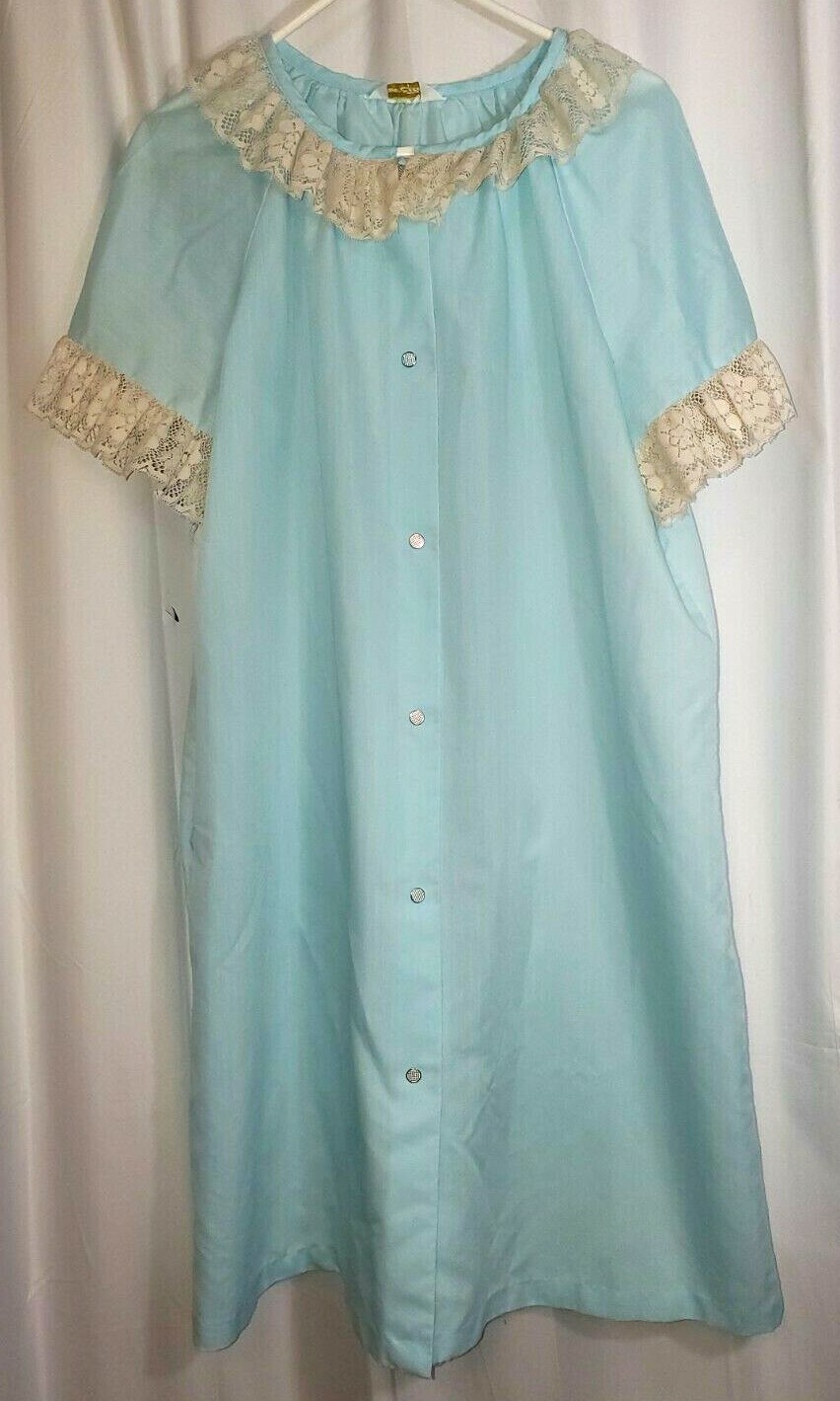 Vintage Dan-Ellen Women’s Blue House Dress Snap Front Small / Medium Robe