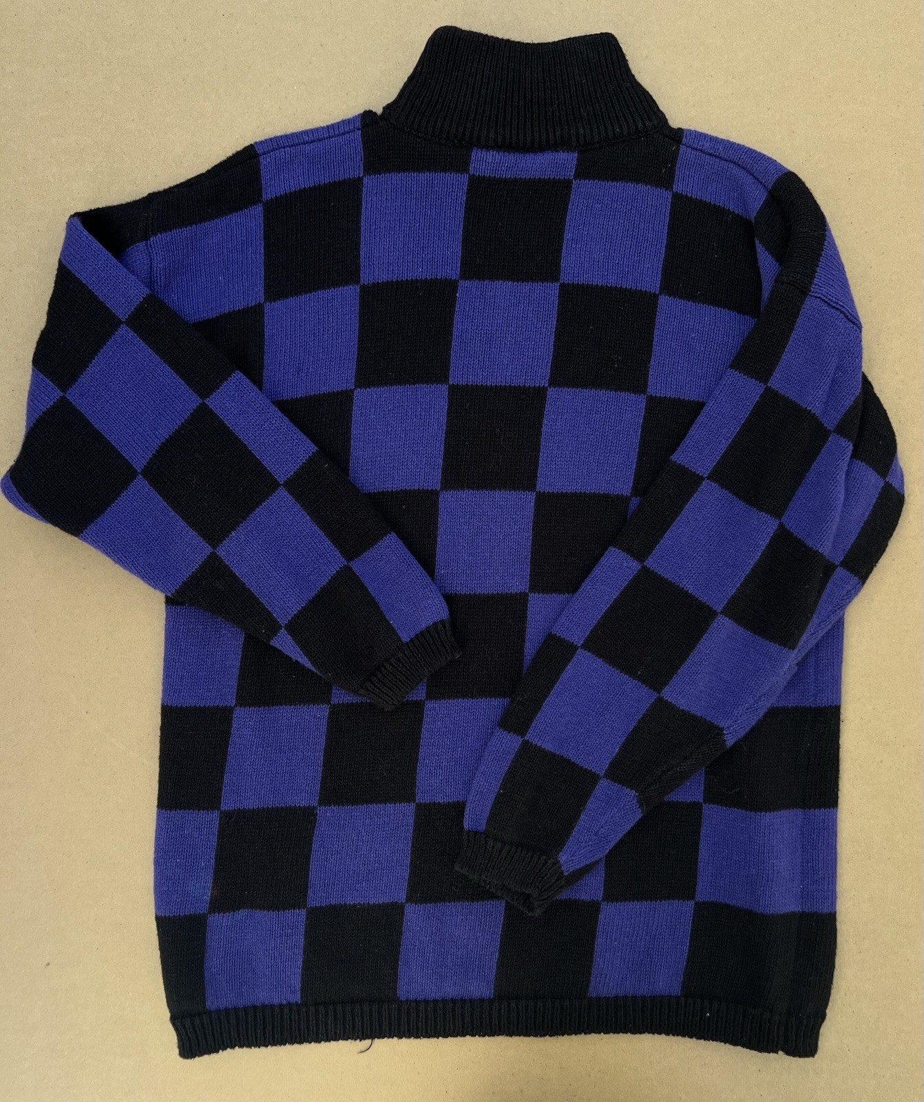 VTG Nordstrom Sweater Womens Sz M 80s 90s Checkerboard Black Purple Brass Plum