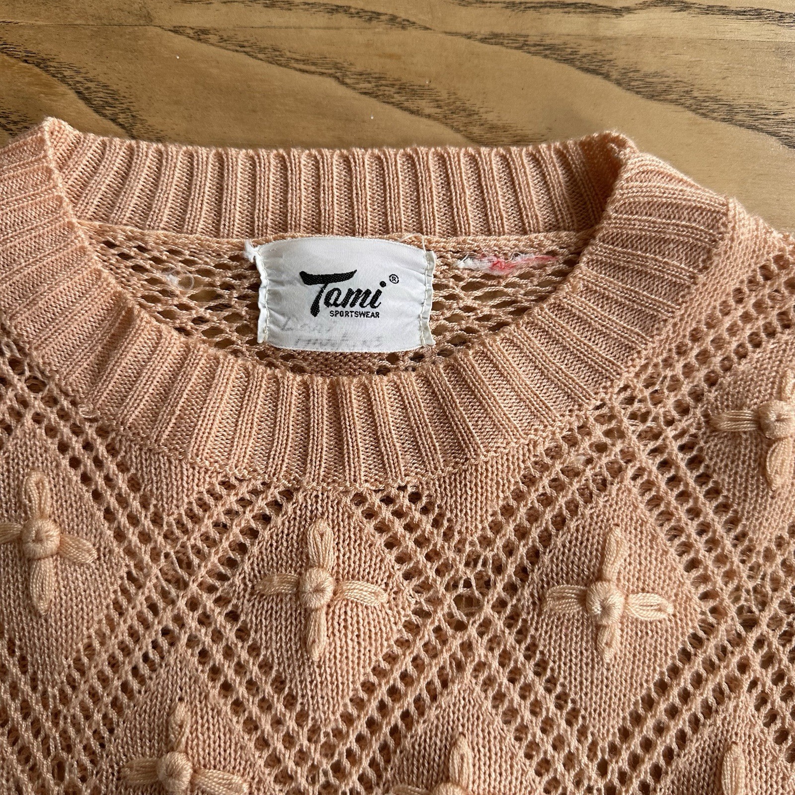 Vintage Cottagecore Knit Sweater TAMI Sportswear Sz S/M EUC Peach Pink