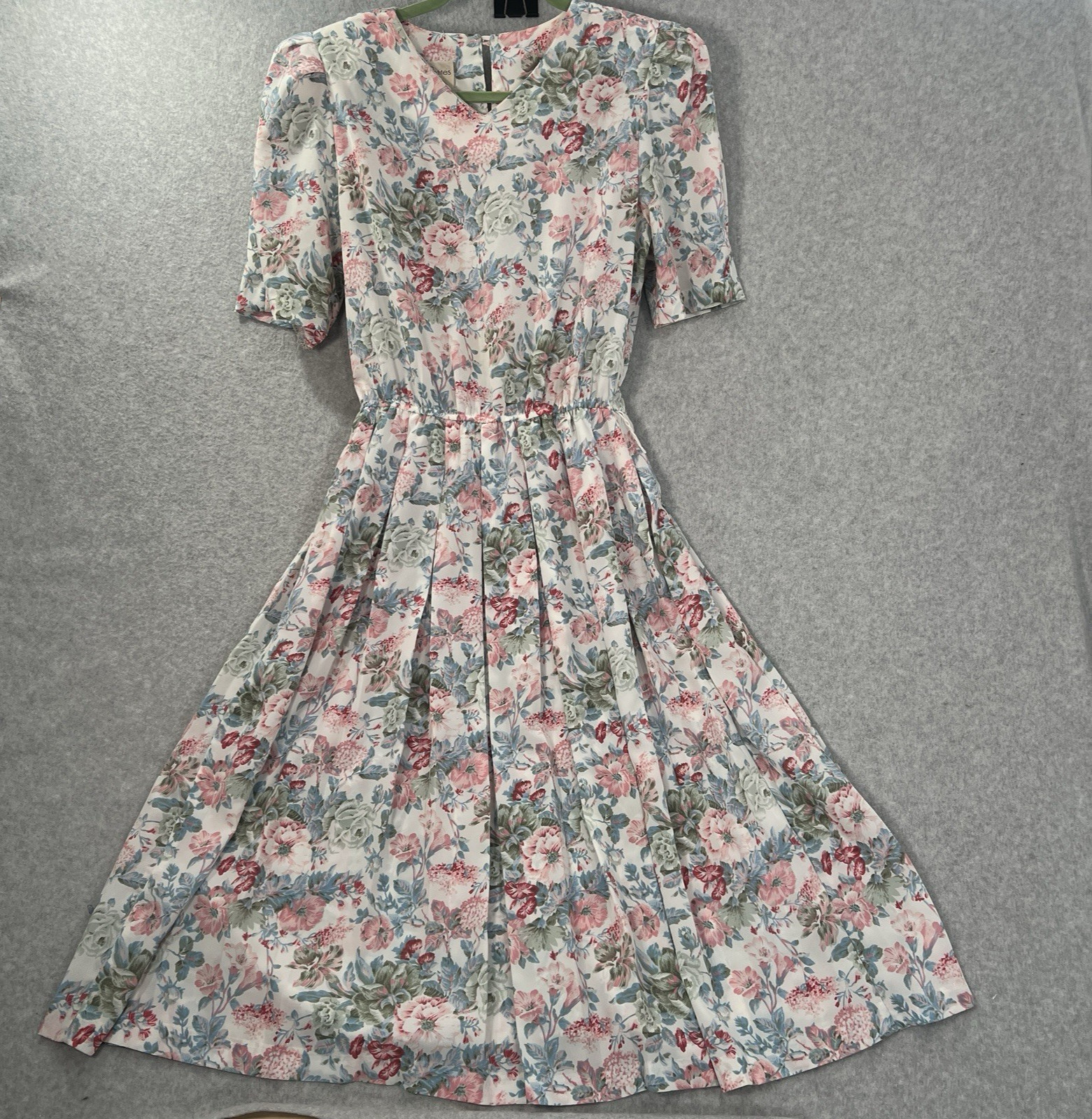 Vintage 80s Pellini Petites by Von Bramlett dress Pink floral 7/8P cottage