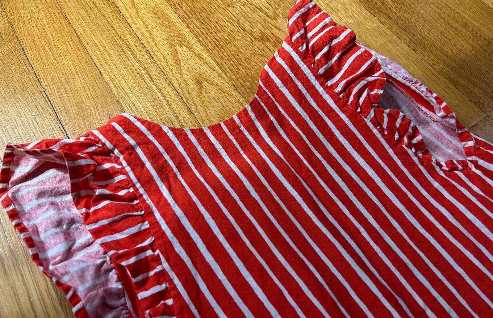 vtg red orange white stripes print Marimekko DRESS piccolo jokapoika shirt – 120