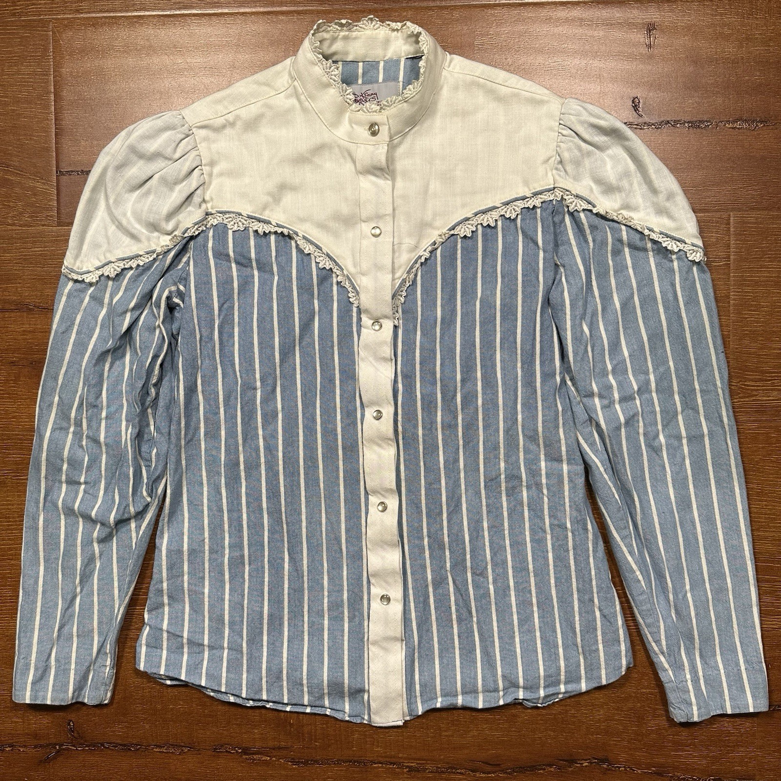 Vintage 80s Kenny Rogers Pearl Snap Shirt Womens 32 9/10 Blue Stripe Cottage VTG