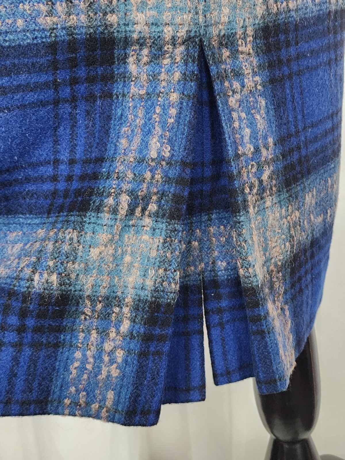 Vintage 40s 50s Earle Picard blue wool tartan plaid jacket skirt suit set S