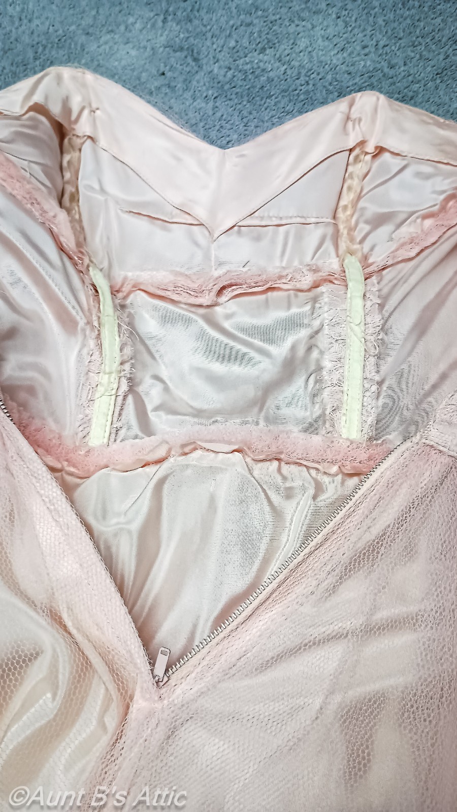 Pretty Pastel Pink Vtg 50’s 2Pc Lace & Tulle Formal/Wedding/Prom/Party Gown XSm