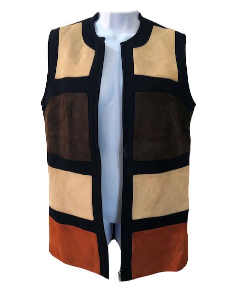 Gina Teresa VTG 100% Black Wool + Suede Graphic Zip Made in Hong Kong Vest sz 16