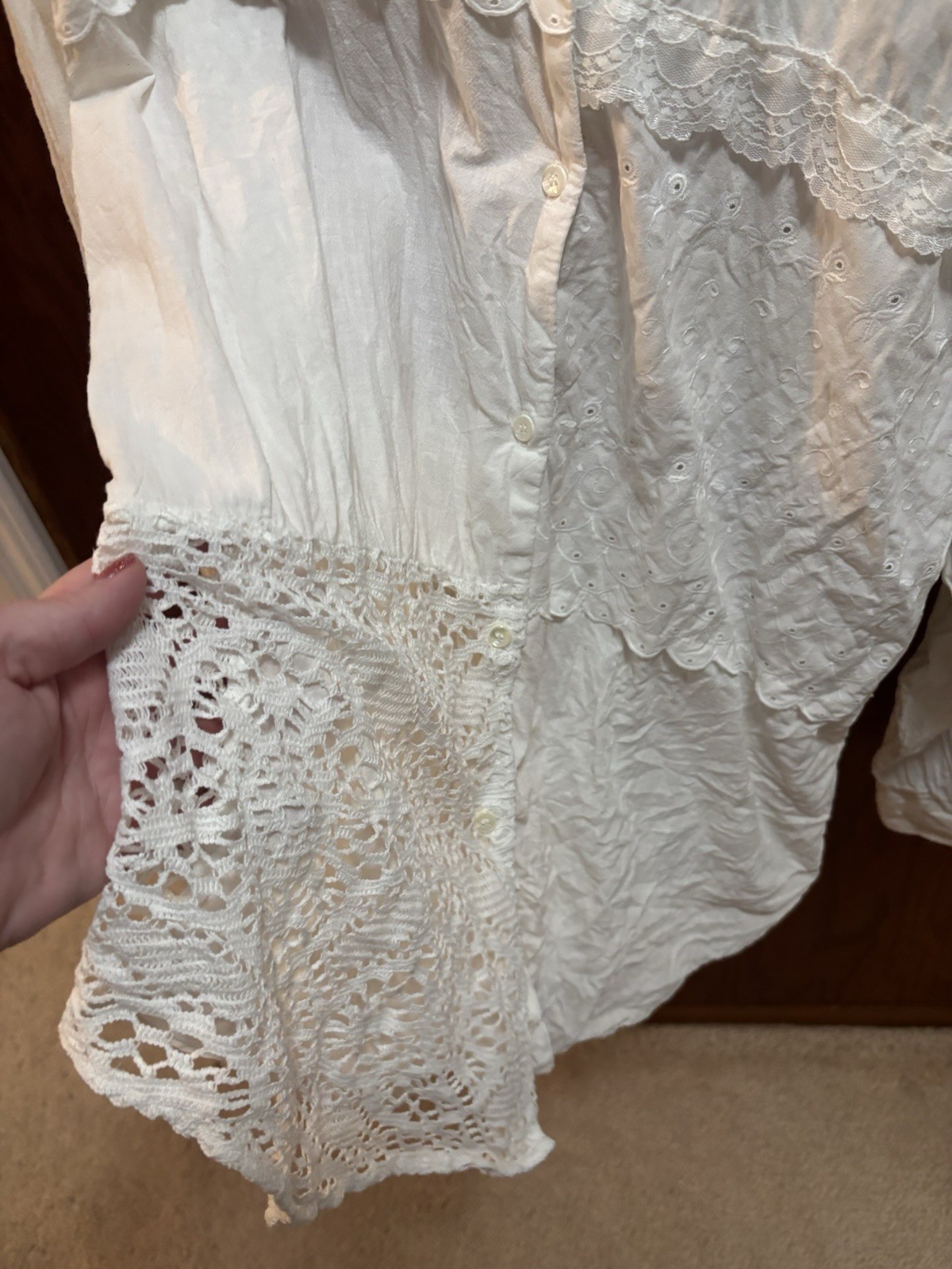 Vintage Size Medium White Maggie Sweet Top Crochet And 100% Cotton Made In USA