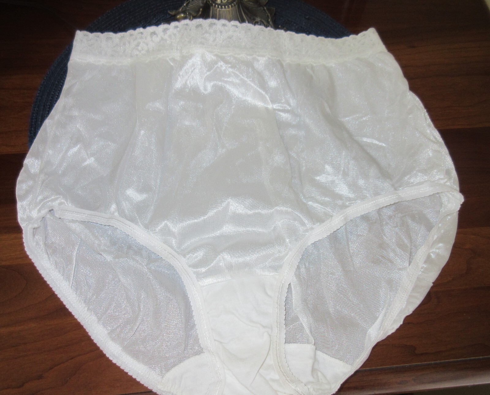 vintage FRUIT of the LOOM WHITE lace waist HI LEG SISSY UNDIES panties 8/XL