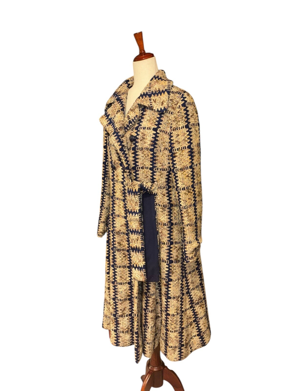 VTG Davidow Tan Blue Brown Chunky Tweed Coat Halle Bro Union Made Women’s Sz M/L