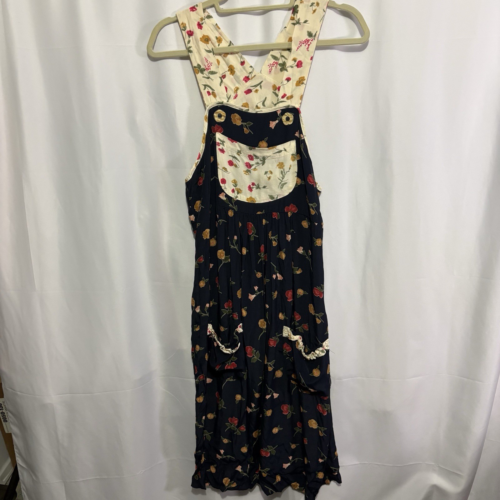 Vintage 90s Pinafore Dress Medium Jumper Mixed Floral Art Teacher Dainty Cottage