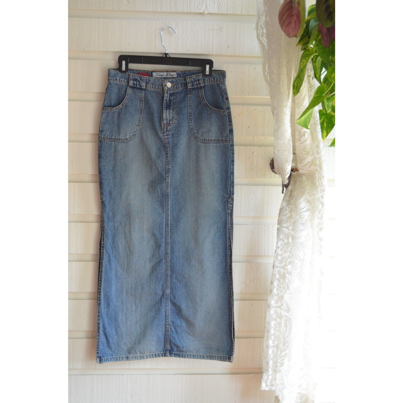 Vintage Paris Blues Soulmate Denim Maxi Skirt 90’s Y2K Boho Grunge 100% Cotton-5