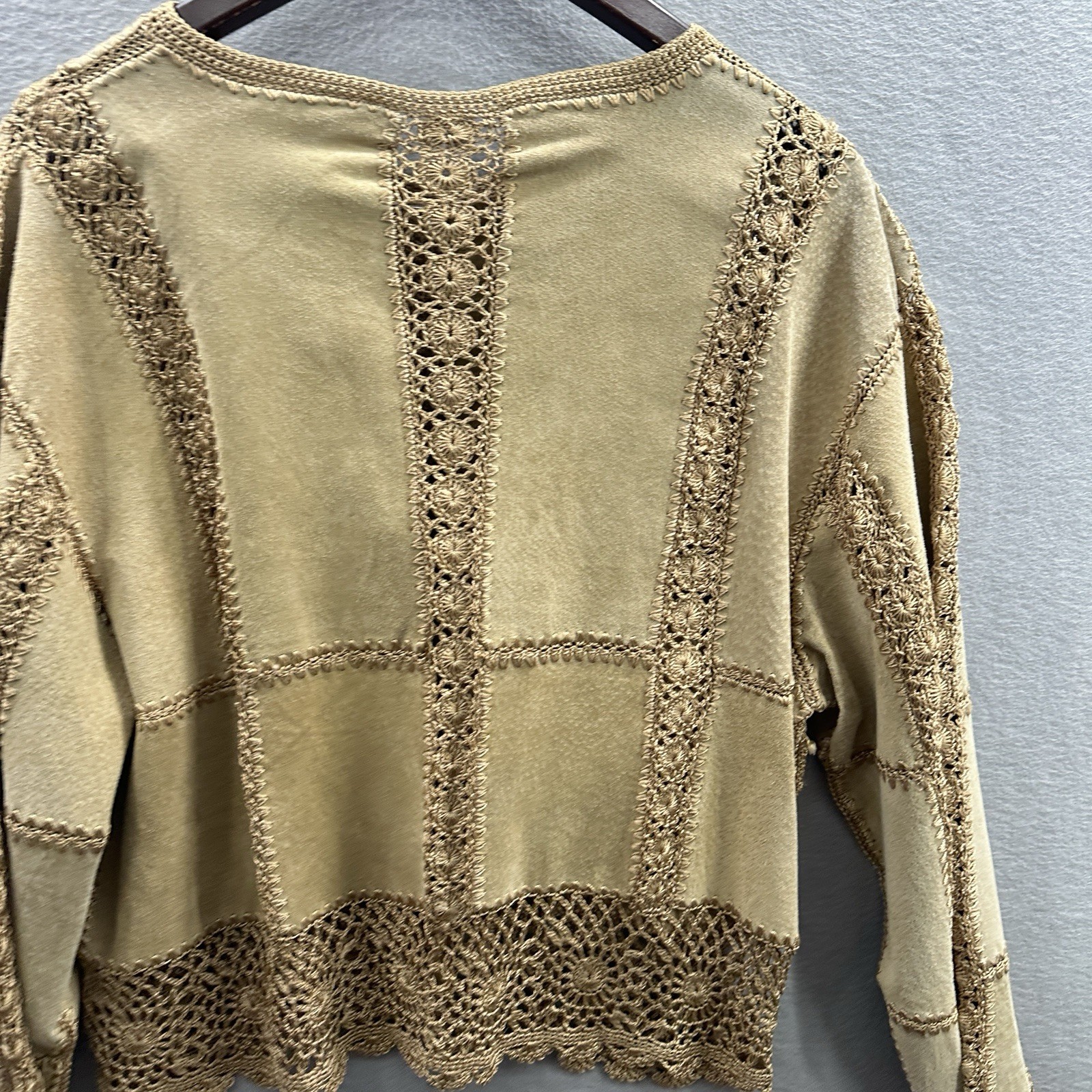 Vintage Suede & Crochet Tan Jacket Hippy Boho Grunge Quiet 70s y2k Women’s L