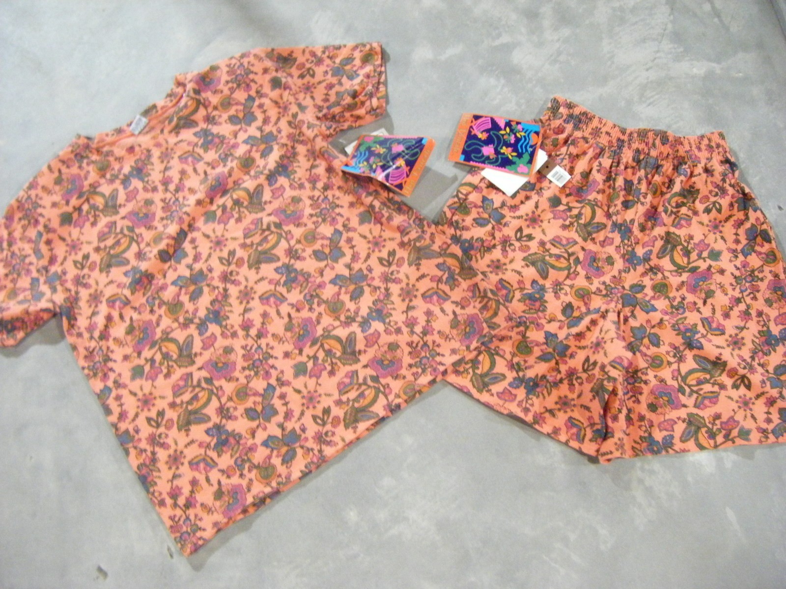 NWT HOT TAMALE Vtg 90s y2k Orange Floral Cotton Short Set-Bust 40/Waist 24-30/S